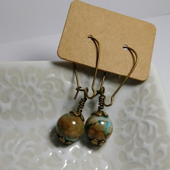 SALE!♥️Vintage glass boho earrings faux turquoise - Picture 5 of 5